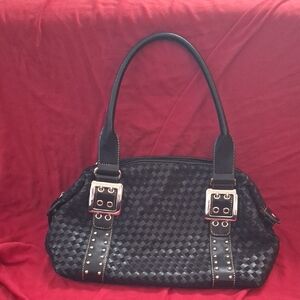 Pritzi Black Woven Shoulder Bag with Silver Accents